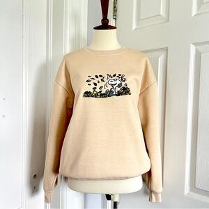 Snoopy Embroidered Graphic - colorful falling autumn leaves- Crewneck Sweatshirt